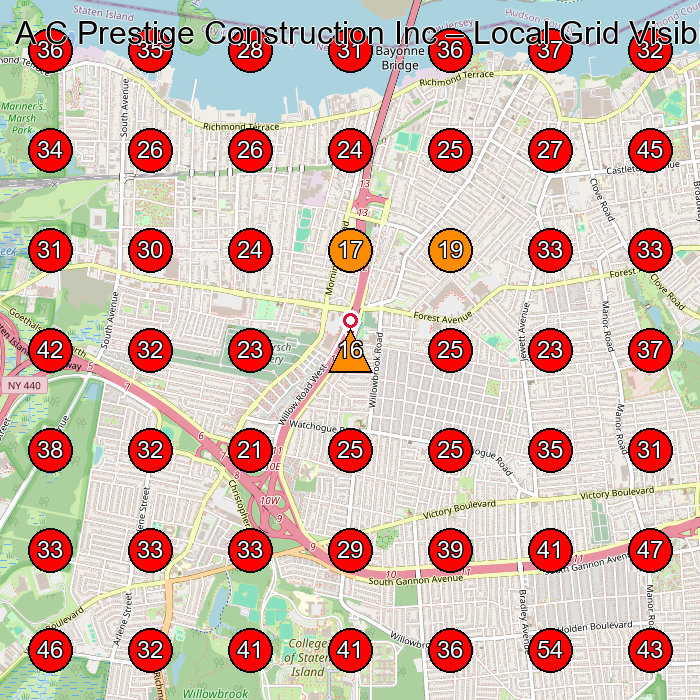 A C Prestige Construction Inc GeoGrid visibility map for Concrete Contractor in Staten Island